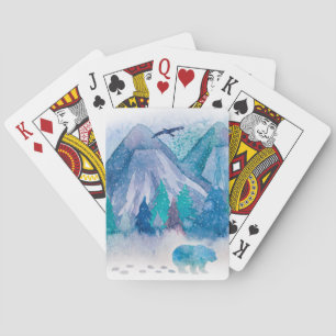 Blaue Aquarell-Winterberg-Landschaftskunst Spielkarten