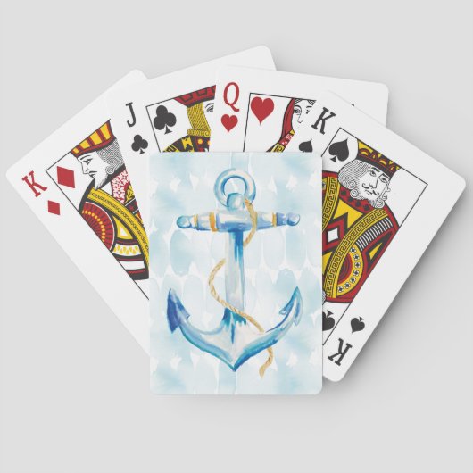 Blaue Aquarellanschor Spielkarten (Rückseite)