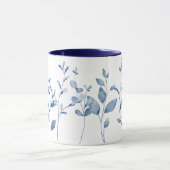 Blaue Aquarellblätter Tasse (Zentrum)