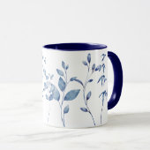 Blaue Aquarellblätter Tasse (VorderseiteRechts)