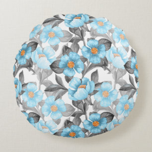 Blaue Aquarellblume - Botanische Blüte Rundes Kissen