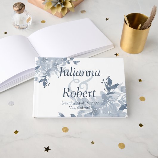 Blaue Aquarellblume Hochzeitsbuch Gästebuch (Vorderseite Offen)