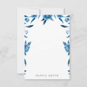 Blaue Aquarellblume Personalisiert Stationierung Mitteilungskarte