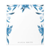 Blaue Aquarellblume Personalisiert Stationierung Notizblock (Vorderseite)