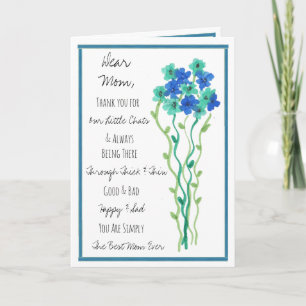 Blaue Aquarellblumen Alles Gute zum Geburtstag Mam Karte
