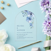 Blaue Aquarellblumen Weiß Acryleinladungen (Insitu (Hochzeit))
