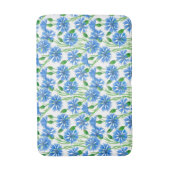 Blaue Aquarellblumen, weiße Blume Badematte (Vorderseite Vertikal)