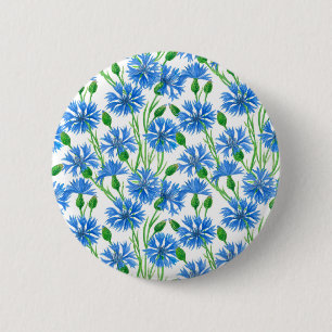 Blaue Aquarellblumen, weiße Blume Button