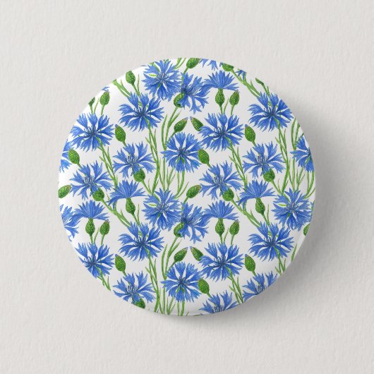 Blaue Aquarellblumen, weiße Blume Button (Vorderseite)