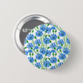 Blaue Aquarellblumen, weiße Blume Button (Vorne & Hinten)