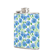 Blaue Aquarellblumen, weiße Blume Flachmann (Links)