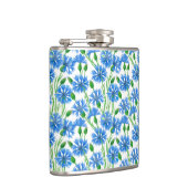 Blaue Aquarellblumen, weiße Blume Flachmann (Rechts)