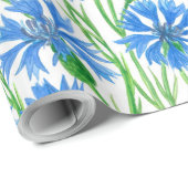 Blaue Aquarellblumen, weiße Blume Geschenkpapier (Rolleneckpunkt)