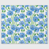 Blaue Aquarellblumen, weiße Blume Geschenkpapier (Flach)