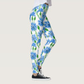 Blaue Aquarellblumen, weiße Blume Leggings (Rechts)
