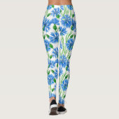 Blaue Aquarellblumen, weiße Blume Leggings (Rückseite)