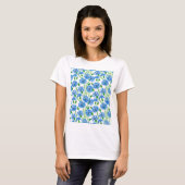 Blaue Aquarellblumen, weiße Blume T-Shirt (Vorne ganz)