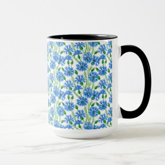 Blaue Aquarellblumen, weiße Blume Tasse (Rechts)