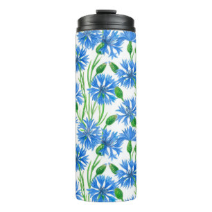 Blaue Aquarellblumen, weiße Blume Thermosbecher