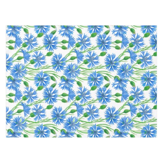 Blaue Aquarellblumen, weiße Blume Tischdecke (Vorderseite (Horizontal))