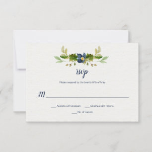 Blaue Aquarellblüten, Korns, Eichen-Blätter UAWG   RSVP Karte