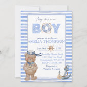 Blaue Aquarellbrasse Babydusche Einladung (Vorderseite)