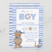 Blaue Aquarellbrasse Babydusche Einladung (Vorne/Hinten)