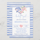 Blaue Aquarellbrasse Kinderdusche Einladung (Vorne/Hinten)