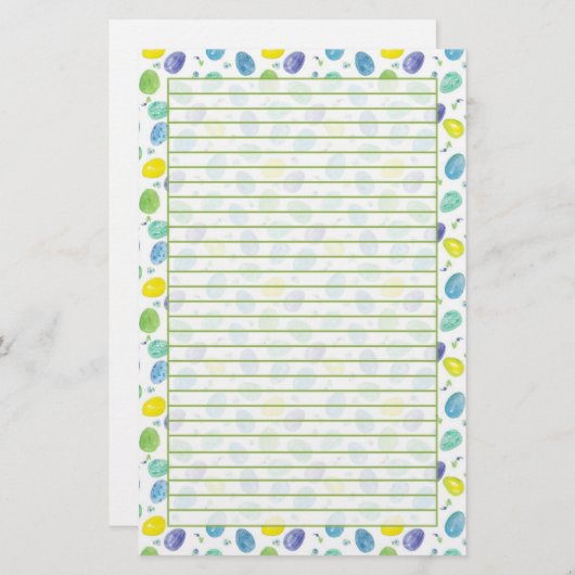 Blaue Aquarelleier Ostereier Grün Linken Briefpapier (Vorne/Hinten)