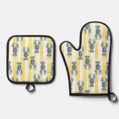 Blaue Aquarellengelbe Streifen Ofenhandschuh & Topflappen-Set (Vorderseite)