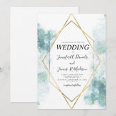 Blaue Aquarellenhochzeit Einladung (Vorne/Hinten)