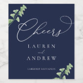 Blaue Aquarellenpflanzen Hochzeitweiliges Weinetik Weinetikett (Einzelnes Label)