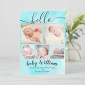 Blaue Aquarellfarbe 5 Grid Foto Geburt Ankündigung (Stehend Vorderseite)