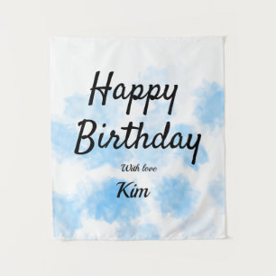 Blaue Aquarellfarbe Einfache Geburtstagsfeier hinz Wandteppich