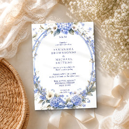 Blaue Aquarellfarbe Florale Klassische Hochzeit Einladung