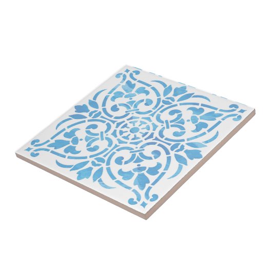 Blaue Aquarellfarbe Keramik Tile Fliese (Seite)