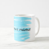 Blaue Aquarellfarbe: Namensschild hier werfen Kaffeetasse (VorderseiteRechts)
