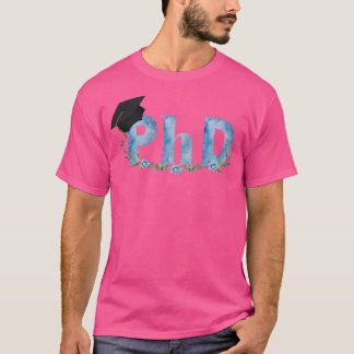 Blaue Aquarellfarbe PhD mit grünen Ästen, blaue St T-Shirt