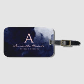 Blaue Aquarellfarbe Rosa Script Monogram Gepäckanhänger (Vorderseite (Horizontal))