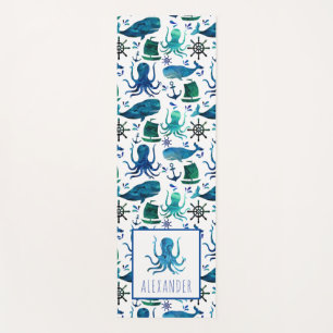 Blaue Aquarellfarbe unter dem Meeresoktopus Kinder Yogamatte