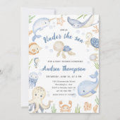 Blaue Aquarellfarbe unter der Sea Baby-Dusche Einladung (Vorderseite)