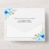 Blaue Aquarellfarben-Blume All In One Einladung (Rückseite)