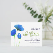 Blaue Aquarellfarben-Blume. Ändern des Datums der Postkarte (Stehend Vorderseite)