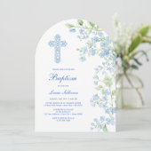 Blaue Aquarellfarben-Blume Arch-Taufe Einladung (Stehend Vorderseite)