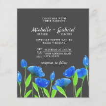 Blaue Aquarellfarben-Blume. Blumenhochzeit. Black 