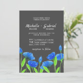 Blaue Aquarellfarben-Blume. Blumenhochzeit. Schwar Einladung (Stehend Vorderseite)