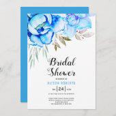 Blaue Aquarellfarben Blume Hochzeit Brautparty Einladung (Vorne/Hinten)