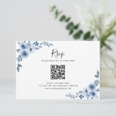 Blaue Aquarellfarben-Blume Hochzeit-QR-Code RSVP-K Dankeskarte (Stehend Vorderseite)