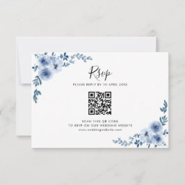 Blaue Aquarellfarben-Blume Hochzeit-QR-Code RSVP-K Dankeskarte