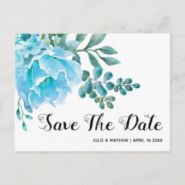 Blaue Aquarellfarben Blume Hochzeit Sichern des Da Ankündigungspostkarte